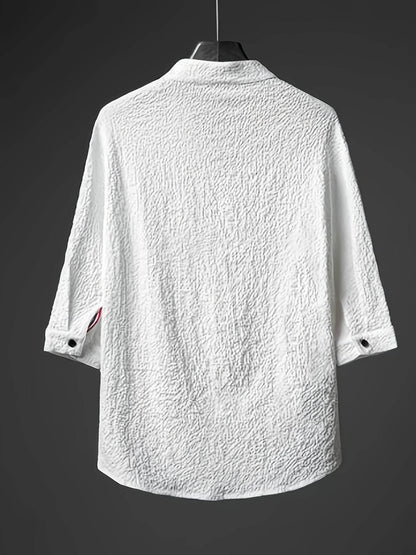 Men's Casual Summer Shirt - Solid Color, Loose Fit with Button Detail - Buy Center US