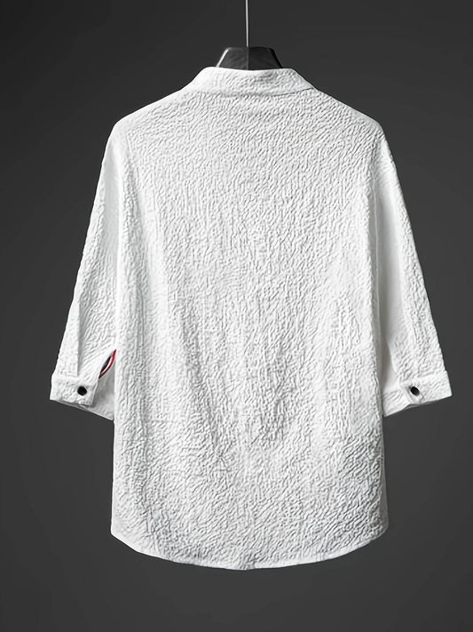Men's Casual Summer Shirt - Solid Color, Loose Fit with Button Detail - Buy Center US