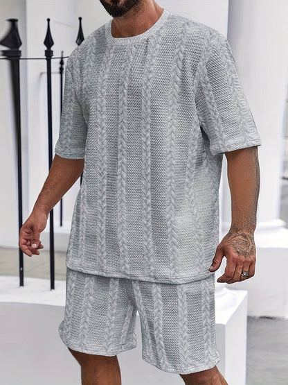 2025 Summer Braided Casual Sports Suit for Men - Polyester, Regular Fit - Buy Center US