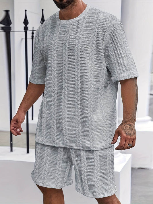 2025 Summer Braided Casual Sports Suit for Men - Polyester, Regular Fit - Buy Center US