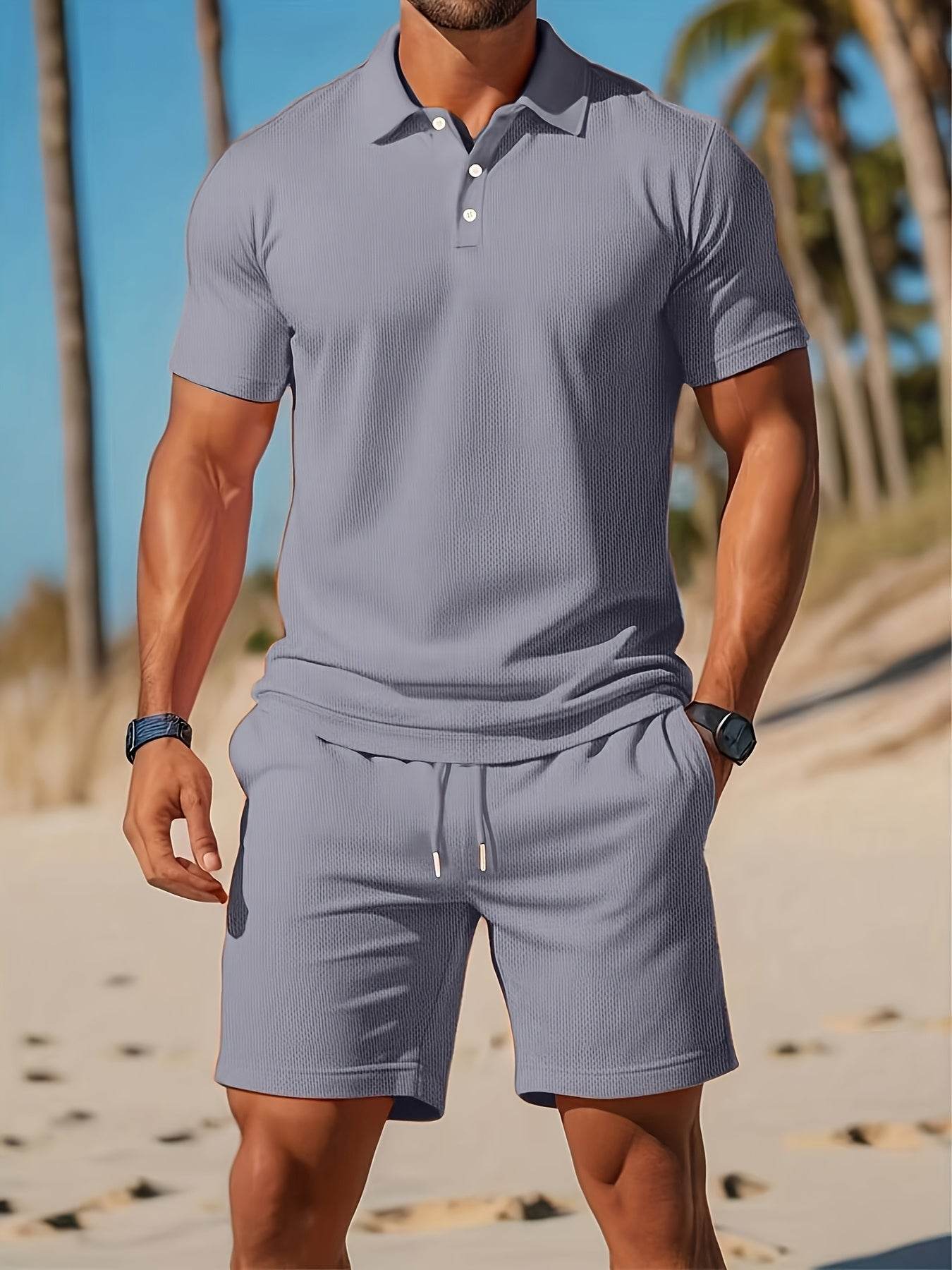 Men's Casual Summer Polo & Shorts Set - Breathable Quick-Dry Fabric - Buy Center US