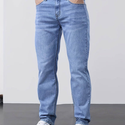 Men's Classic Blue Jeans - Lightweight Stretch Denim, Slim Fit Design - Buy Center US