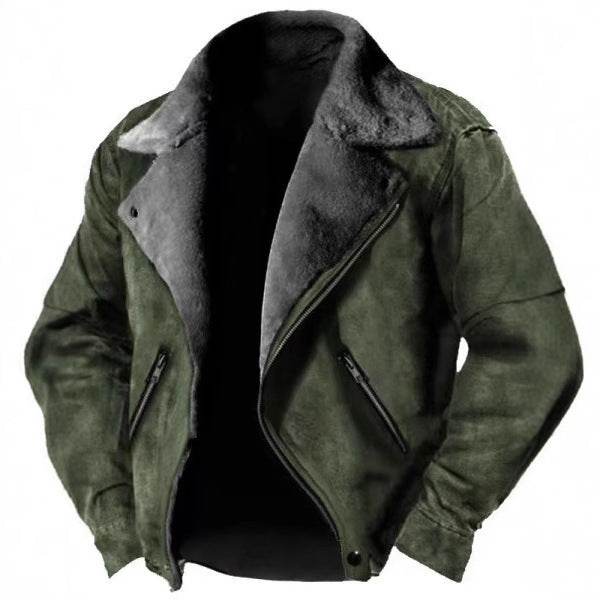 Buycenter Thickened Casual Polo Collar Zipper Jacket - Black & Khaki - Buy Center US