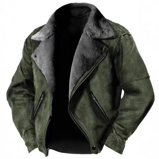 Buycenter Thickened Casual Polo Collar Zipper Jacket - Black & Khaki - Buy Center US