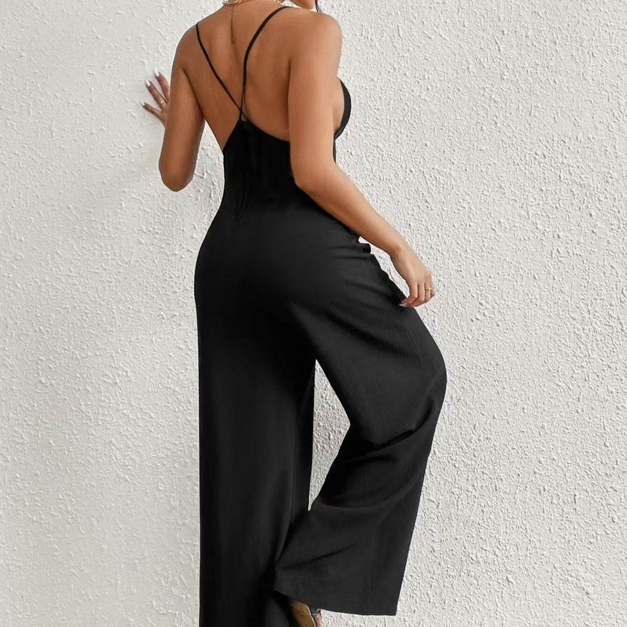 Ladies' Backless Wide Leg Jumpsuit - Casual Lightweight Summer Style - Buy Center US