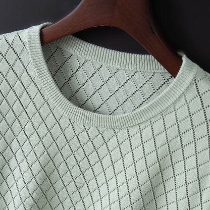 Men's Half Neck Cotton T-shirt - Stylish Plaid Short Sleeve Top - Buy Center US