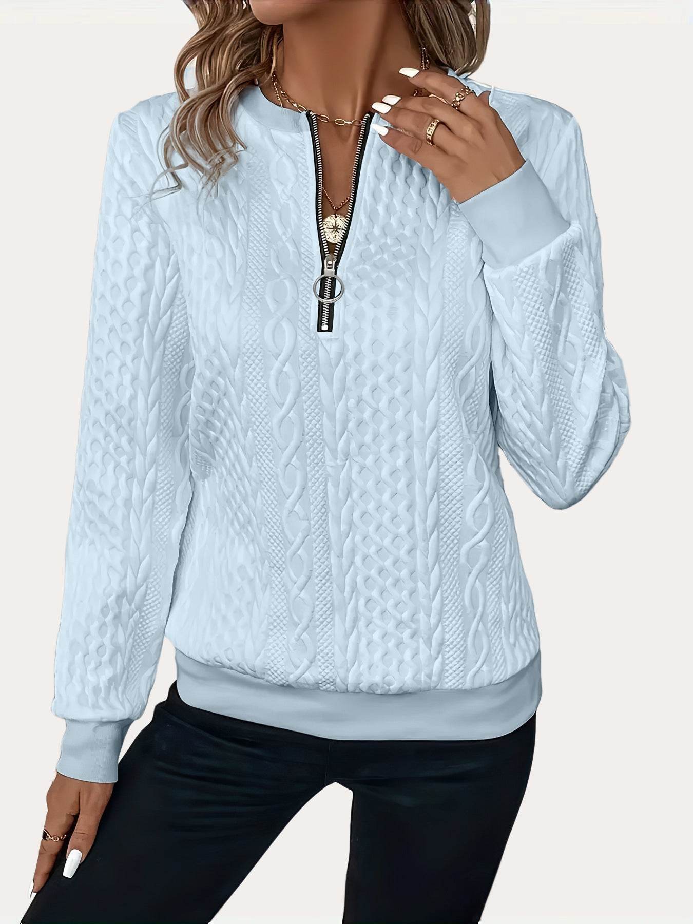 Solid Color Leisure Pullover Zipper Sweater - Half Sleeve, Loose Fit - Buy Center US
