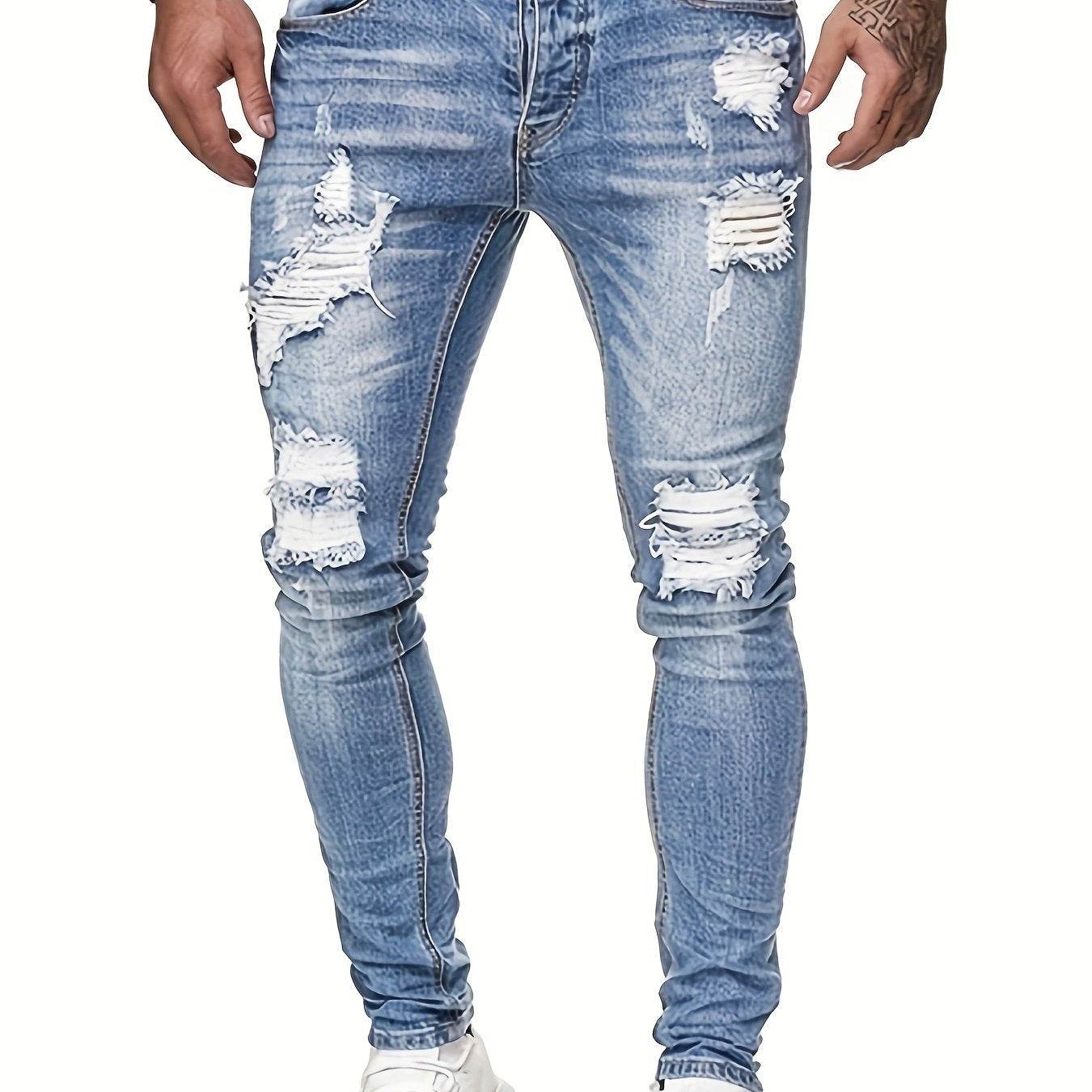 Men's Casual Skinny Jeans - High-Quality, Trendy Raw Wash Design - Buy Center US