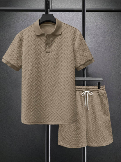 Men's Summer 2-Piece Set - Solid Color Polo T-Shirt & Shorts - Buy Center US