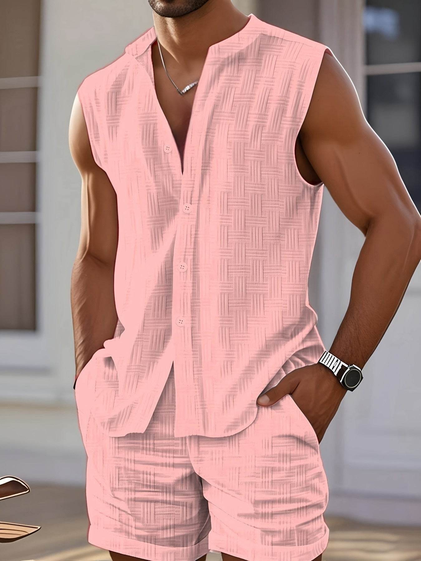 Summer Men's Casual Two-Piece Set - Sleeveless Shirt & Shorts - Buy Center US