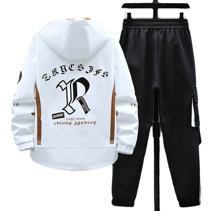 Buycenter Men's Fall Leisure Set - Hooded Jacket & Trousers, Casual Style - Buy Center US