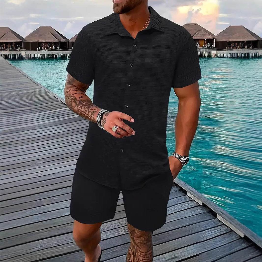 Buycenter Summer Jacquard Suit - Casual Black & White Shorts Set - Buy Center US