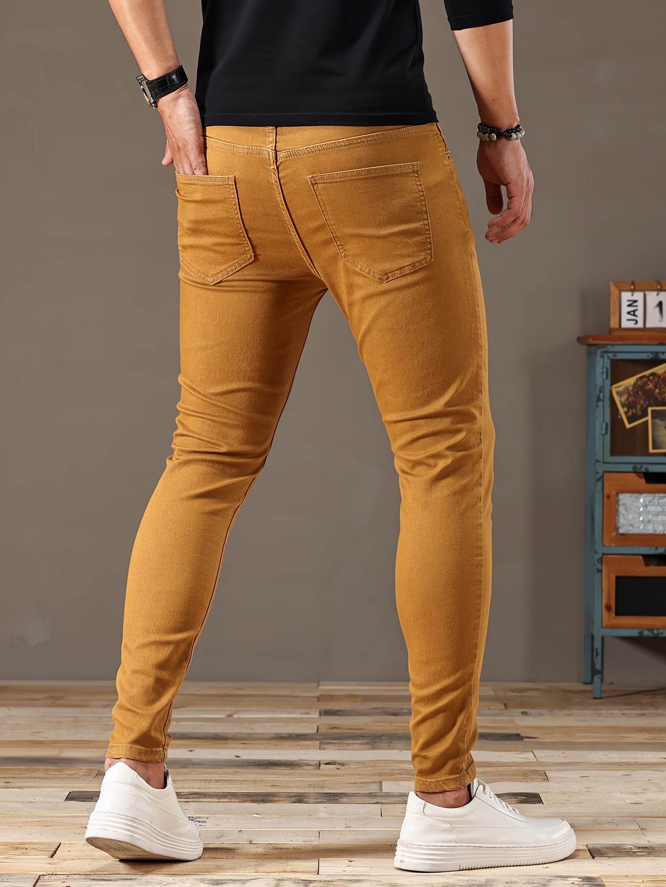 Men's Mustard Yellow Slim-Fit Jeans - All-Season Casual Comfort - Buy Center US