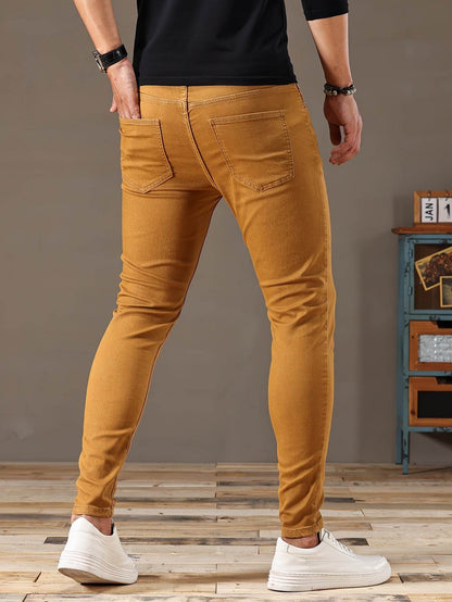 Men's Mustard Yellow Slim-Fit Jeans - All-Season Casual Comfort - Buy Center US