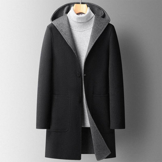Buycenter Men's Wool Overcoat - Double-Sided, Hooded, Slim Fit for Winter - Buy Center US