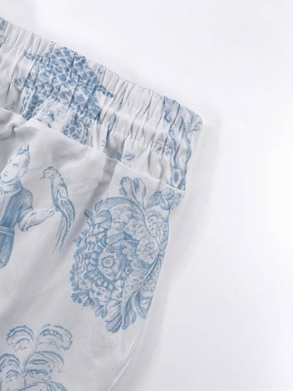 Men's Light Blue Floral Print Shirt & Pants Set - Casual All-Season Wear - Buy Center US