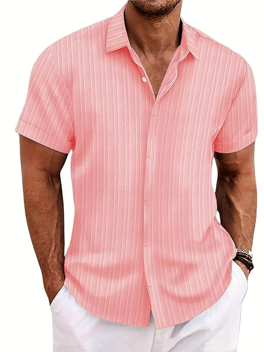 Men's Classic Blue Short Sleeve Shirt - Textured Polyester, Easy Care - Buy Center US