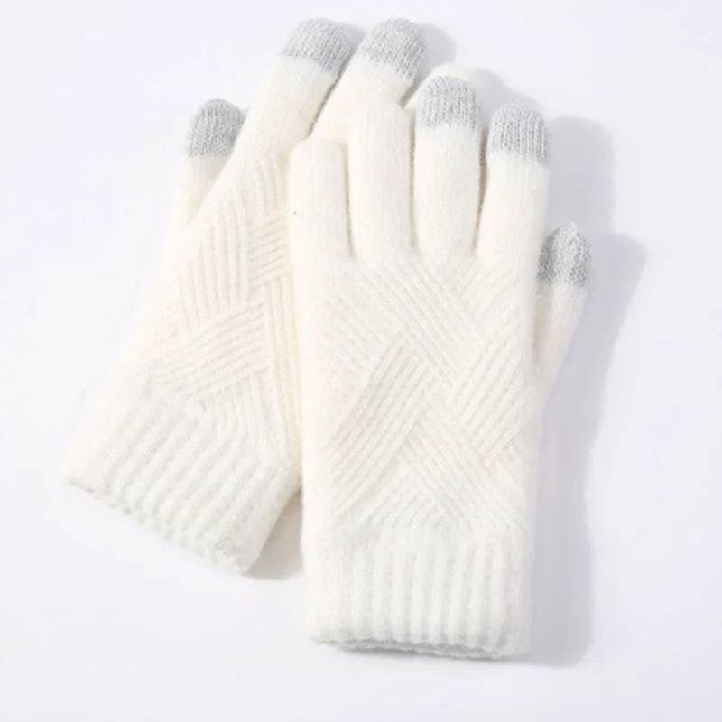 Autumn Winter Fleece-Lined Knitting Gloves - Thickened, Cozy Warmth - Buy Center US