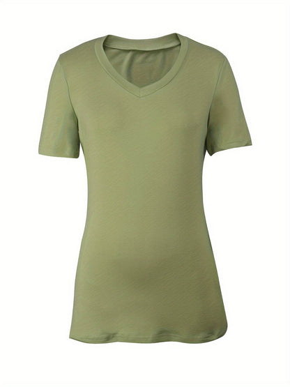 Women's V-neck Slim-fit Top - Short Sleeve, Available in Multiple Colors - Buy Center US