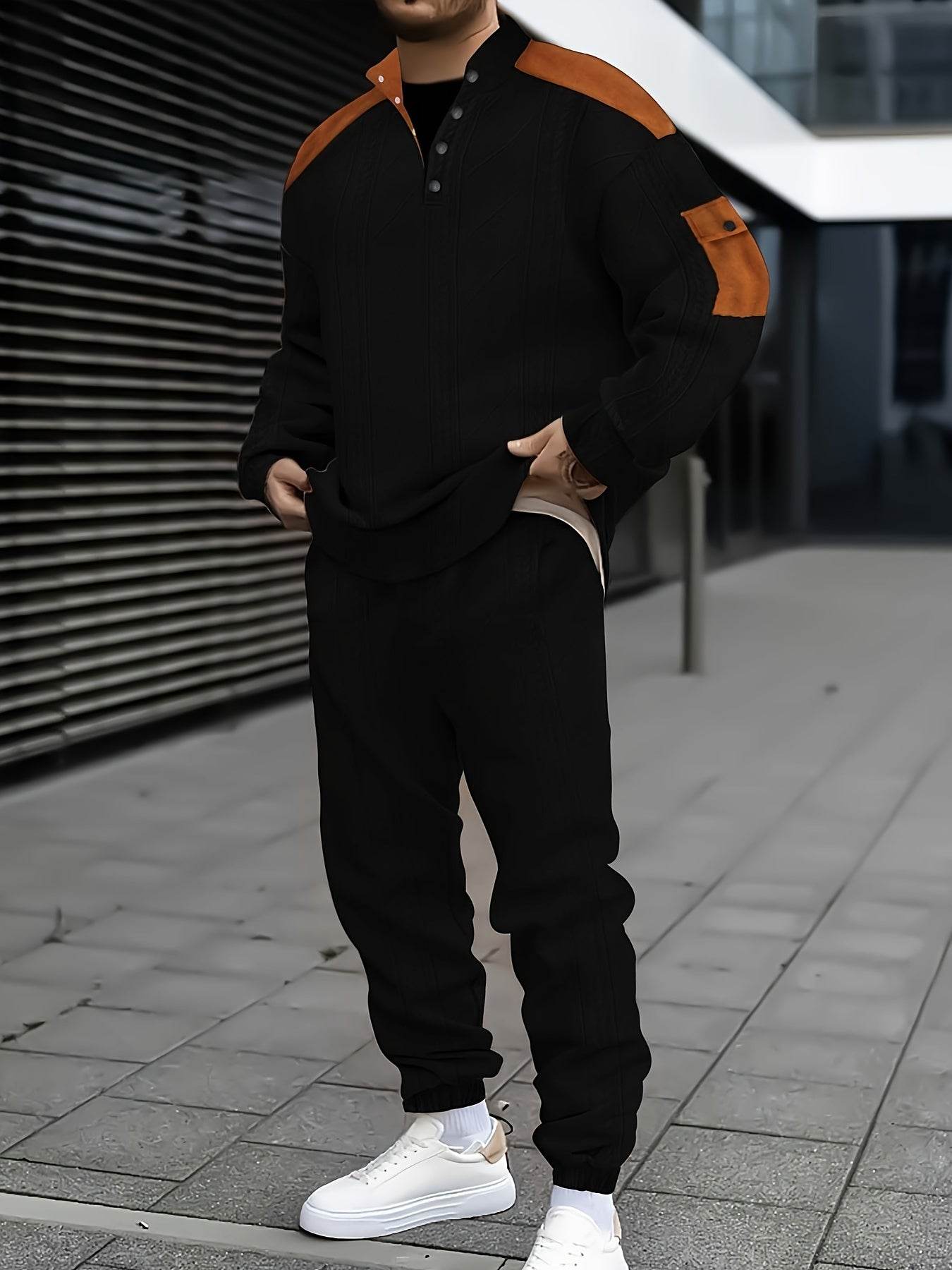 Casual Men's Jacket and Pants Set - Comfortable V-Neck, Perfect for Fall - Buy Center US