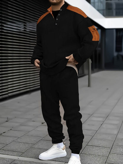 Casual Men's Jacket and Pants Set - Comfortable V-Neck, Perfect for Fall - Buy Center US
