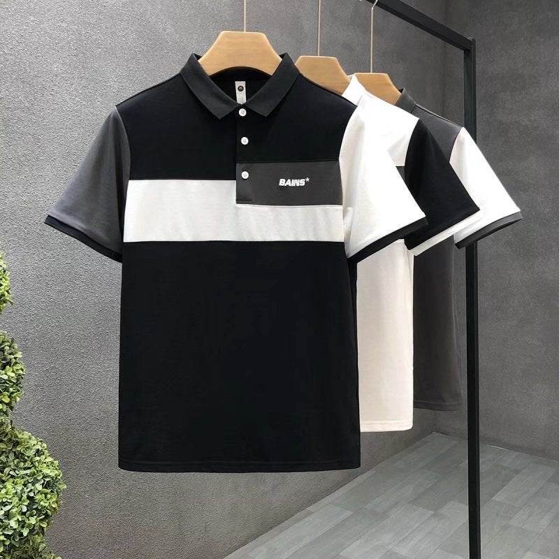 Trend Stitching Men's Contrast Color Polo Shirt - Short Sleeve, Fitted Fit - Buy Center US