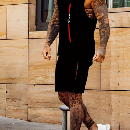 Stylish Men's Black Sleeveless T-Shirt & Casual Polyester Shorts Set - Buy Center US