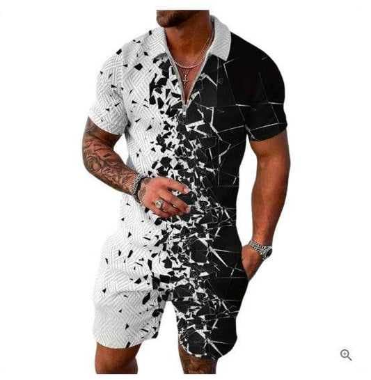 Men's Summer 3D Printed Geometric Shirt Set - Stylish Zip Lapel Design - Buy Center US