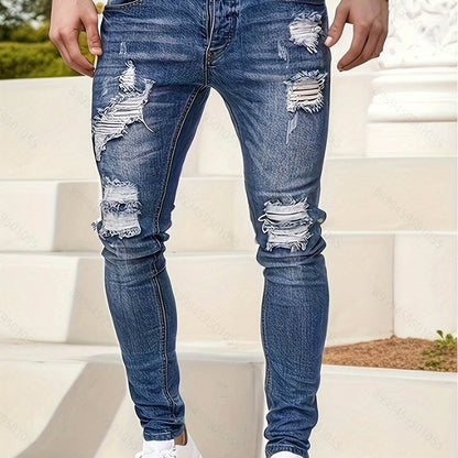 Men's Slim Fit Ripped Jeans - Distressed Medium Stretch Street Style - Buy Center US
