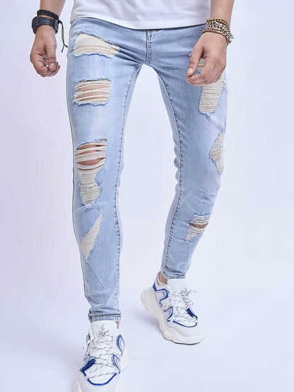 Men's Ripped Skinny Jeans - Medium Stretch Denim for Spring/Fall - Buy Center US
