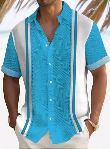 Buycenter Men's Short Sleeve Striped Beach Shirt - Casual & Stylish Fit - Buy Center US