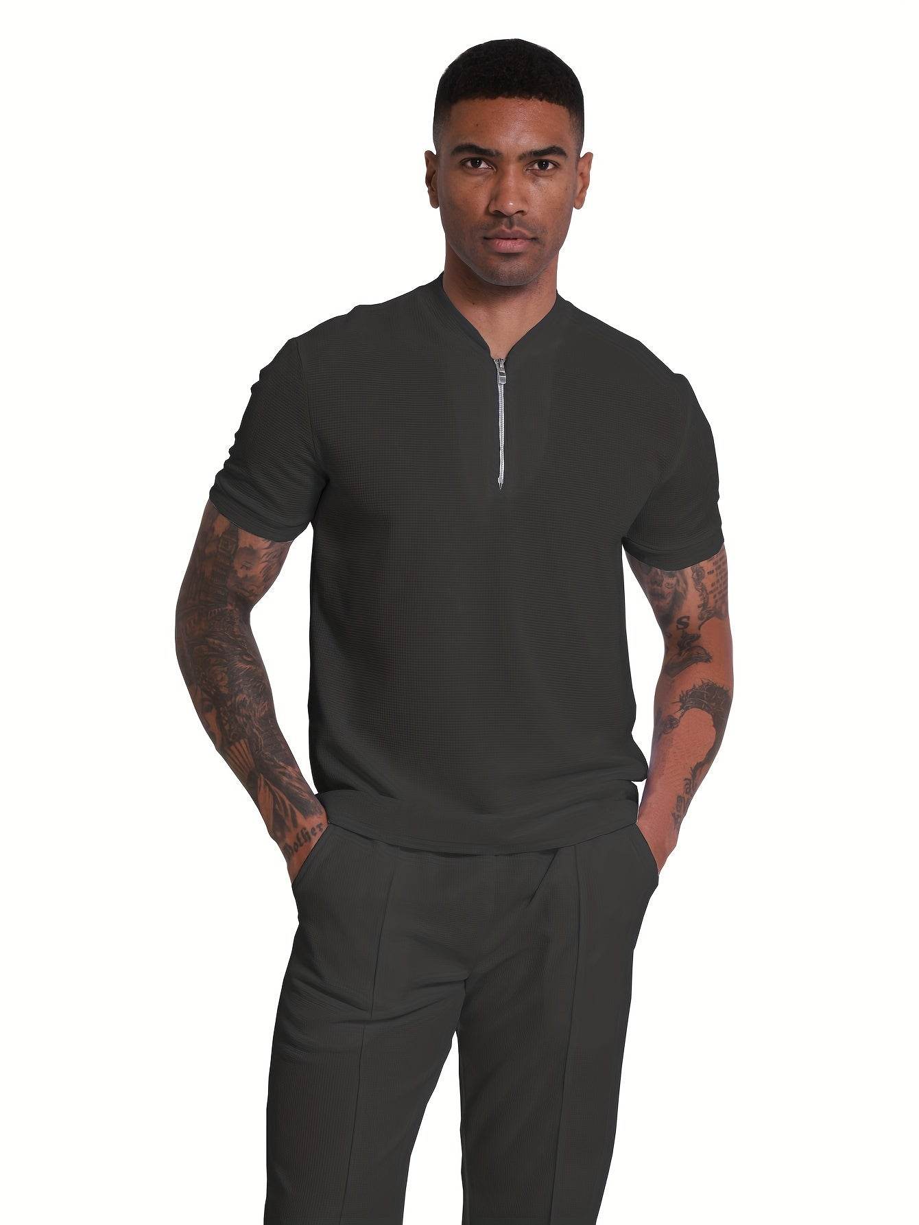 Men's 2-Piece Casual Golf Set - Short Sleeve Henley & Pants, Breathable - Buy Center US