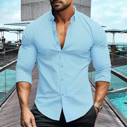 Buycenter Men's Solid Color Long-Sleeved Shirt - Casual Cardigan Style - Buy Center US