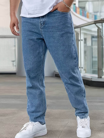 Men's Casual Stretch Denim Jeans - Light Blue, Relaxed Comfort Fit - Buy Center US
