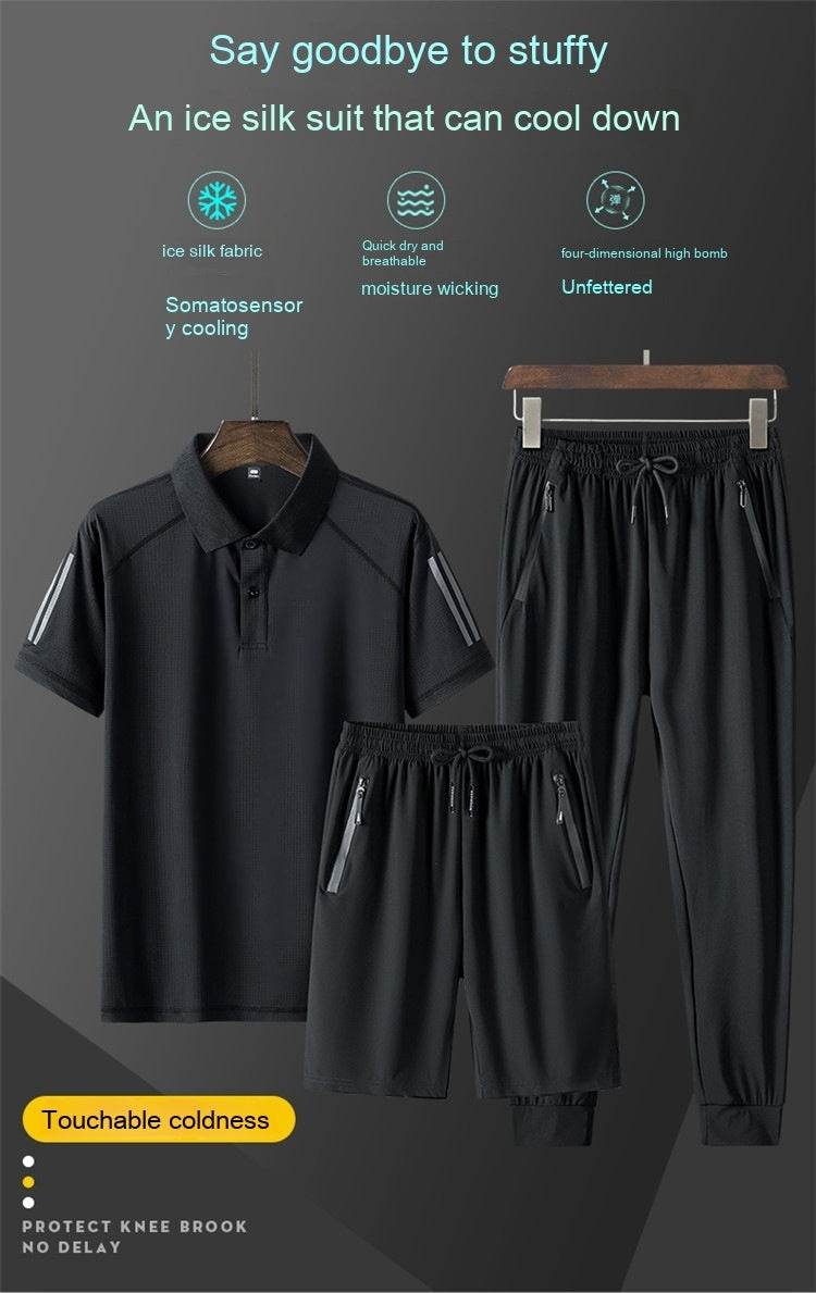 Buycenter Men's Summer Sports Suit - Ice Silk, Casual & Comfortable - Buy Center US