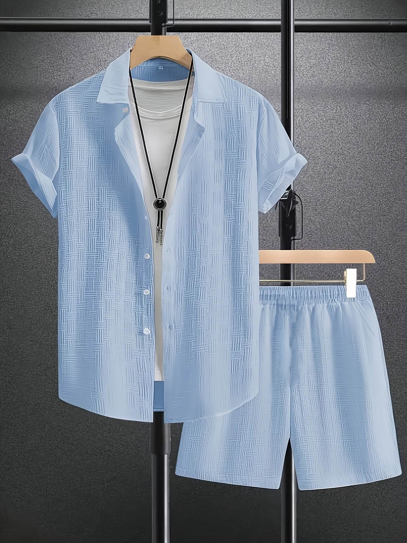 Men's Summer Casual 2-Piece Outfit Set - Slim Fit Short Sleeve & Shorts - Buy Center US