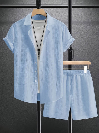 Men's Summer Casual 2-Piece Outfit Set - Slim Fit Short Sleeve & Shorts - Buy Center US