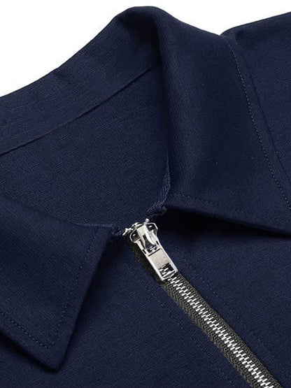 Men's 2-Piece Solid Color Sports Suit - Zip-Up Shirt & Drawstring Shorts - Buy Center US