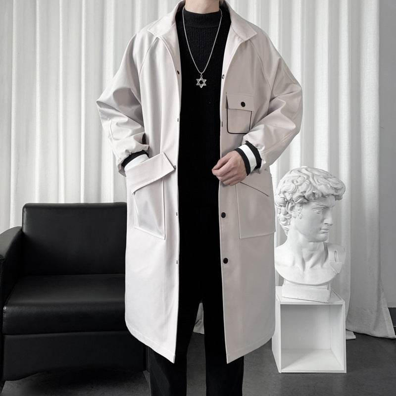 Buycenter Men's Mid-Length Overknee Overcoat - Stylish Creamy-White & Black - Buy Center US