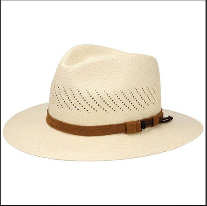 Buycenter Striped Bow Flat-brimmed Straw Top Hat - Adjustable Size - Buy Center US