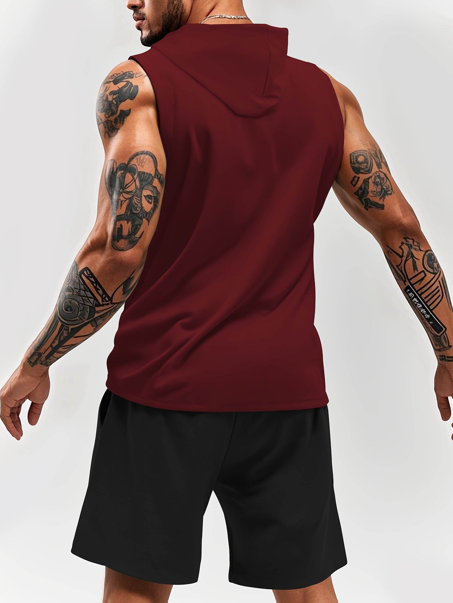 Black Sleeveless Hoodie & Shorts Set - White Bird Print, Casual Outdoor Wear - Buy Center US