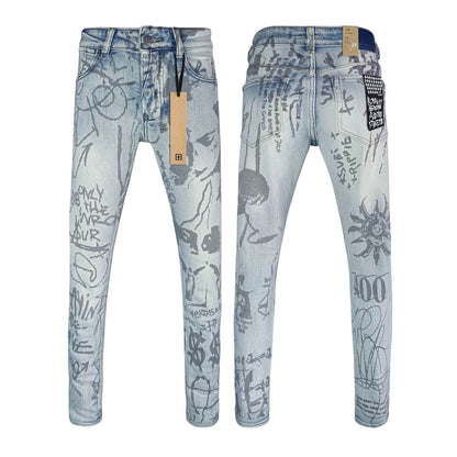 High Street Casual Men's Straight Ripped Jeans - Micro Elasticity Denim - Buy Center US