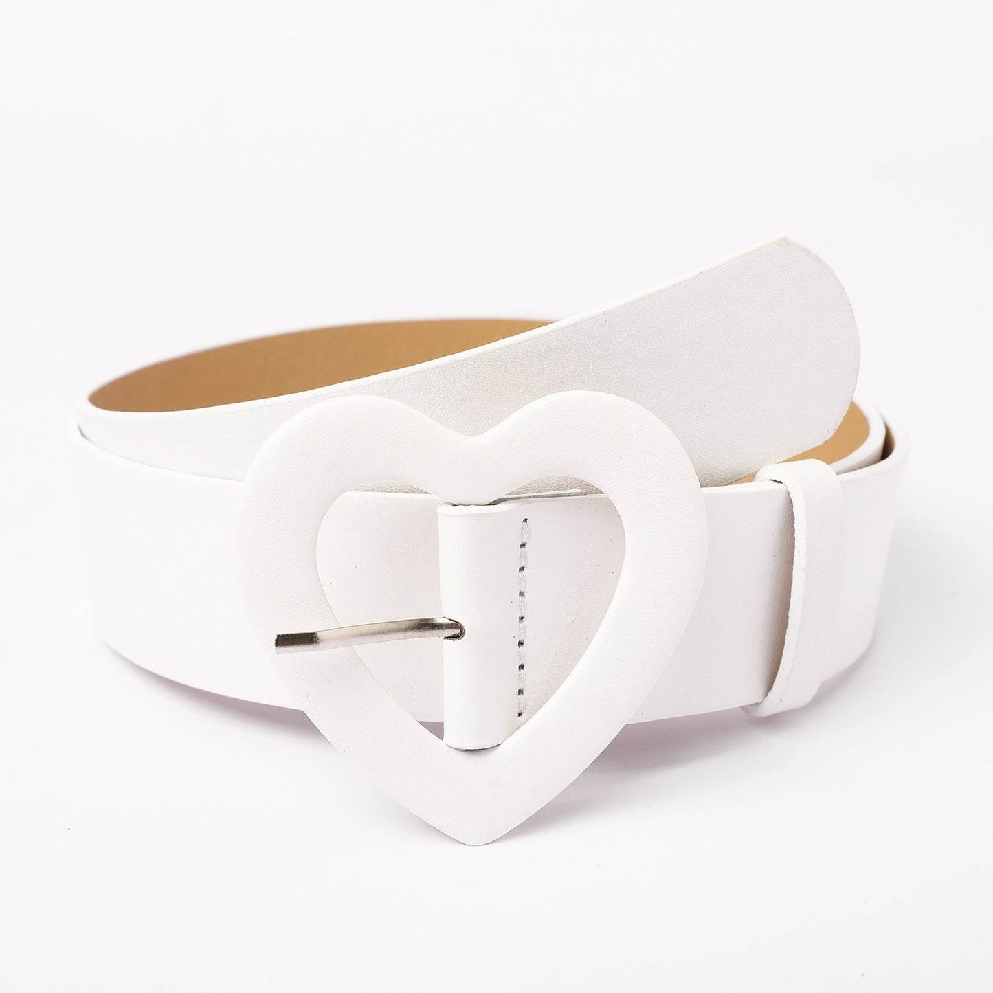 Wide Belt with Heart-shaped Buckle - Rose Red PU Leather Design - Buy Center US