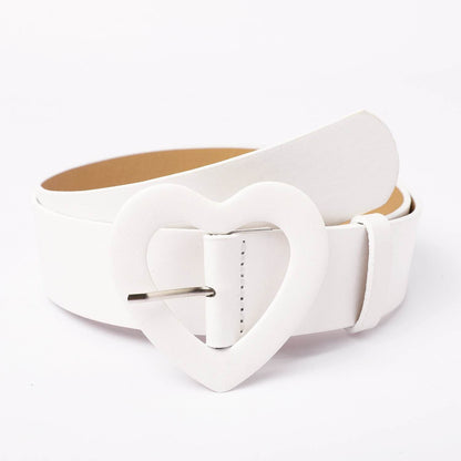 Wide Belt with Heart-shaped Buckle - Rose Red PU Leather Design - Buy Center US