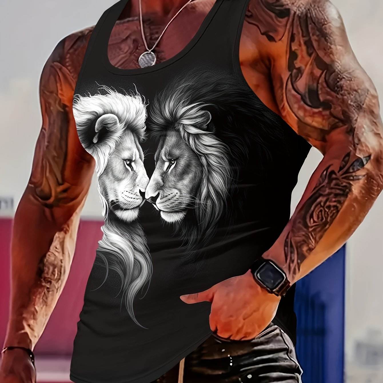 MBD Men's Stylish Lion Print Tank Top - Casual Sleeveless Summer Wear - Buy Center US