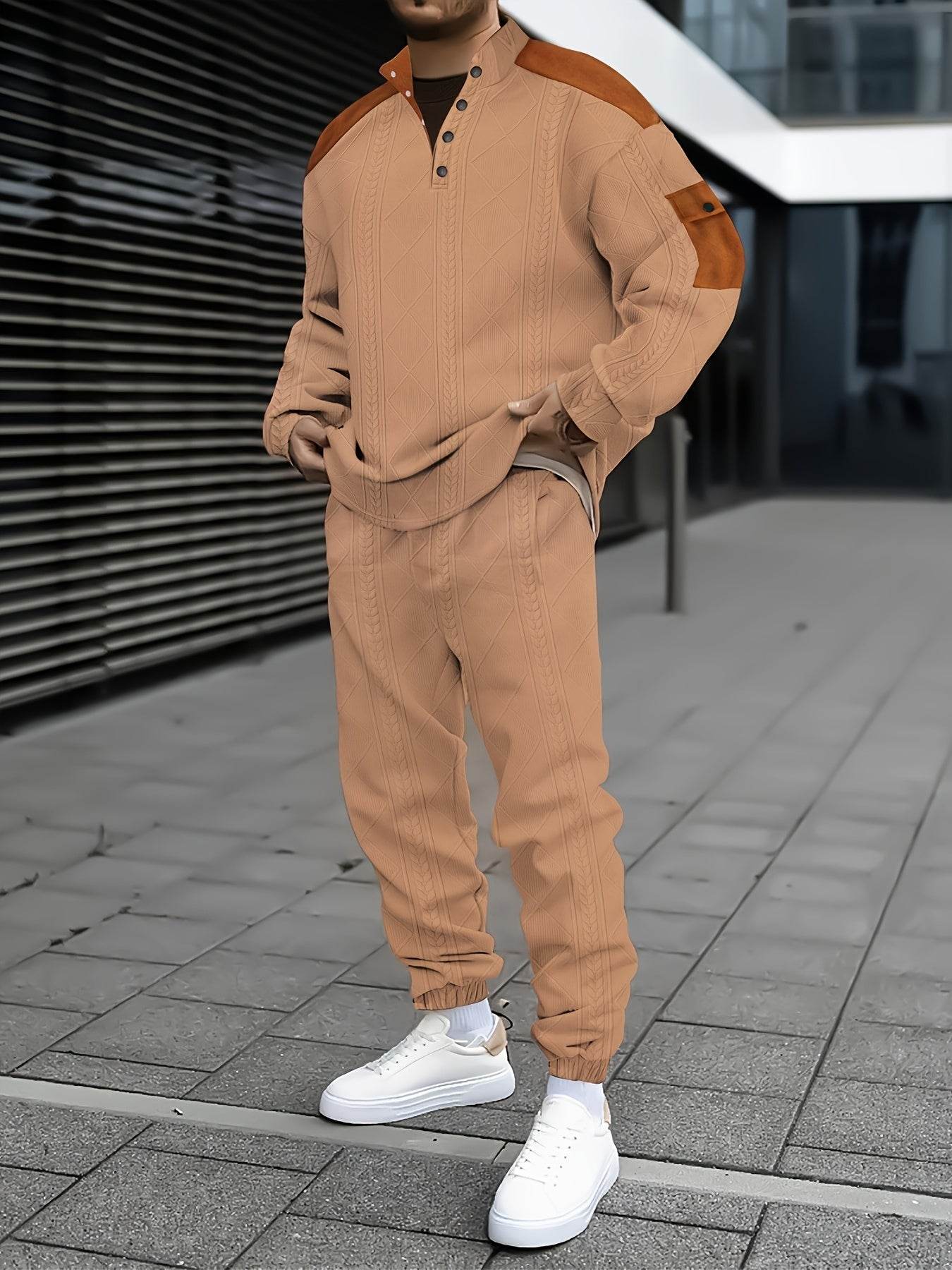 Men's Casual Sports Suit - Color Block Design, Comfortable & Breathable Fabric - Buy Center US