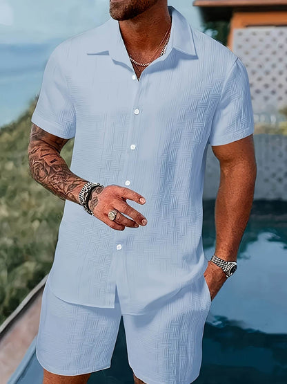 Men's Summer Casual 2-Piece Outfit Set - Slim Fit Short Sleeve & Shorts - Buy Center US