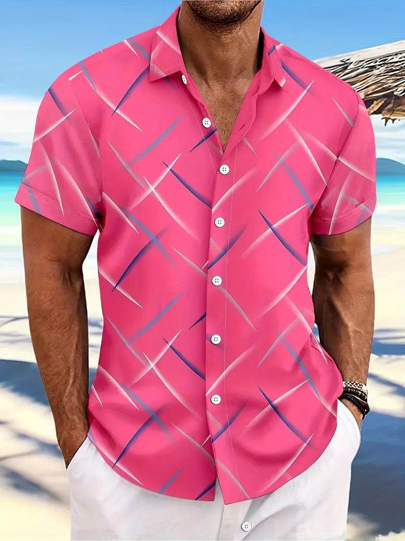 Men's Striped Casual Beach Shirt - Short Sleeve Button Design - Buy Center US