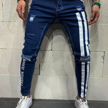 Men's Slim Fit Stretchy Denim Jeans - Casual Side Stripes Design - Buy Center US