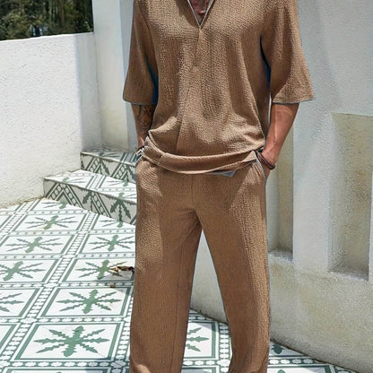 Men's Casual Two-Piece Suit - Short Sleeve Drop Shoulder Summer Style - Buy Center US